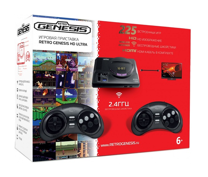 SEGA Retro Genesis HD Ultra 225 игр (HDMI подключение и беспроводные геймпады)