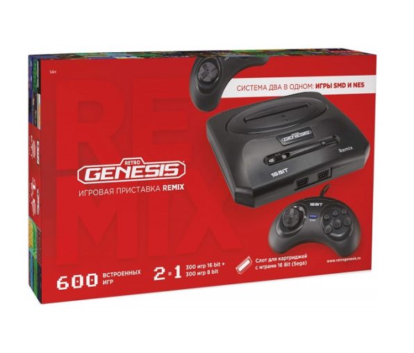 Retro Genesis Remix (8+16Bit) 600 игр (AV подключение и проводные геймпады)